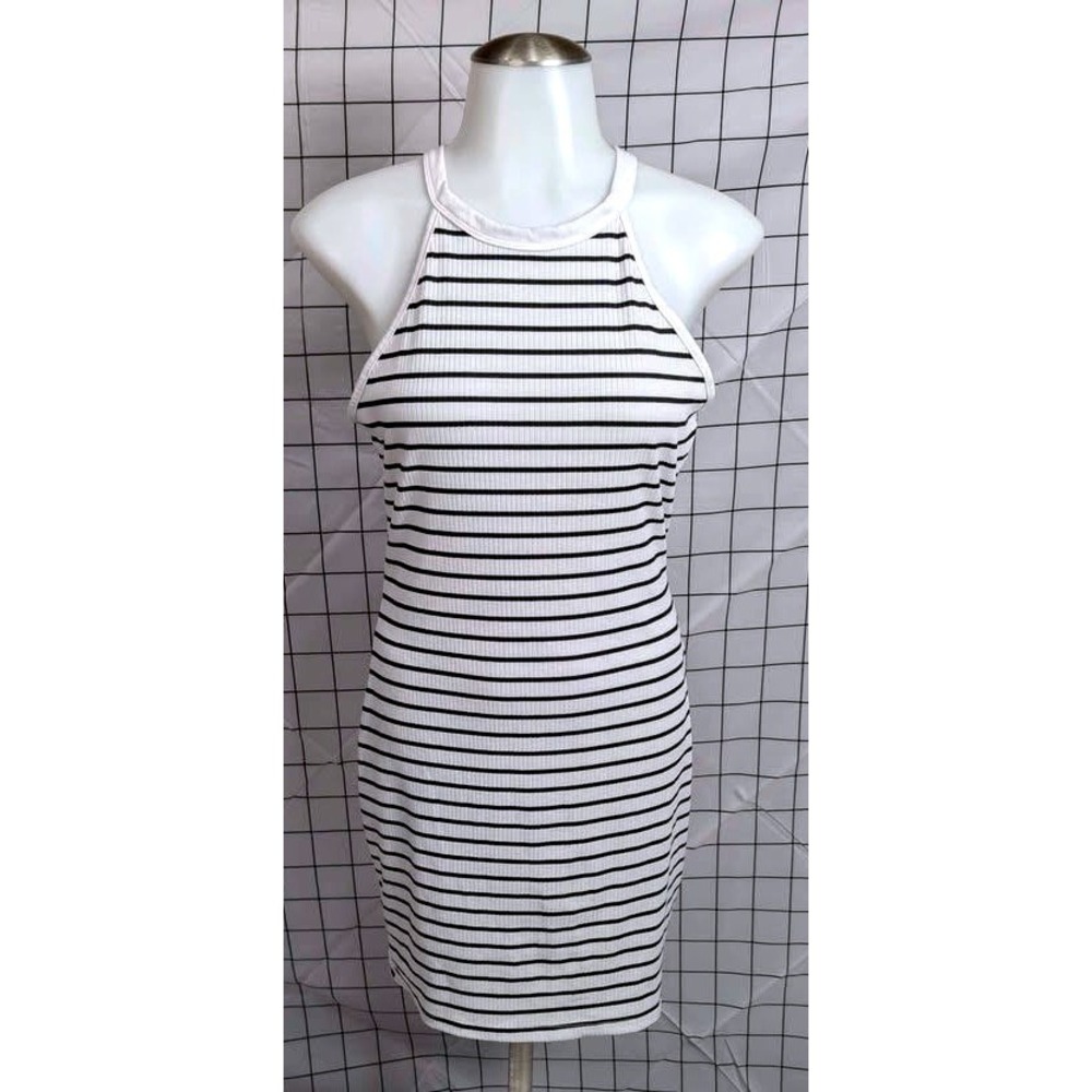 SHEIN ~ Striped Halter Neck Bodycon Dress ~‎ White/Black ~ Size Medium